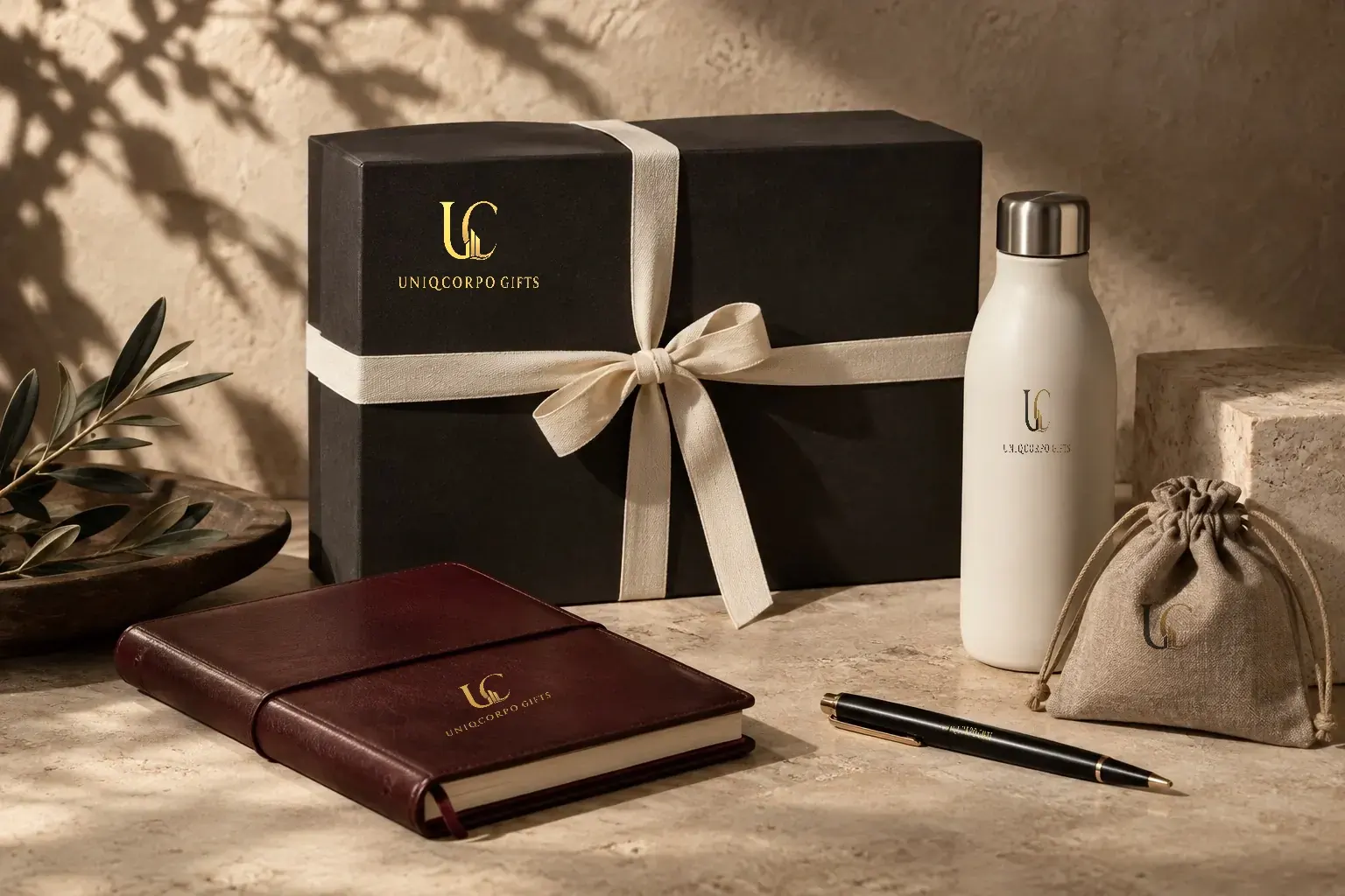 UNIQCORPO Executive Gift Hamper with Insulated Bottle, Journal, Pen, and Box
