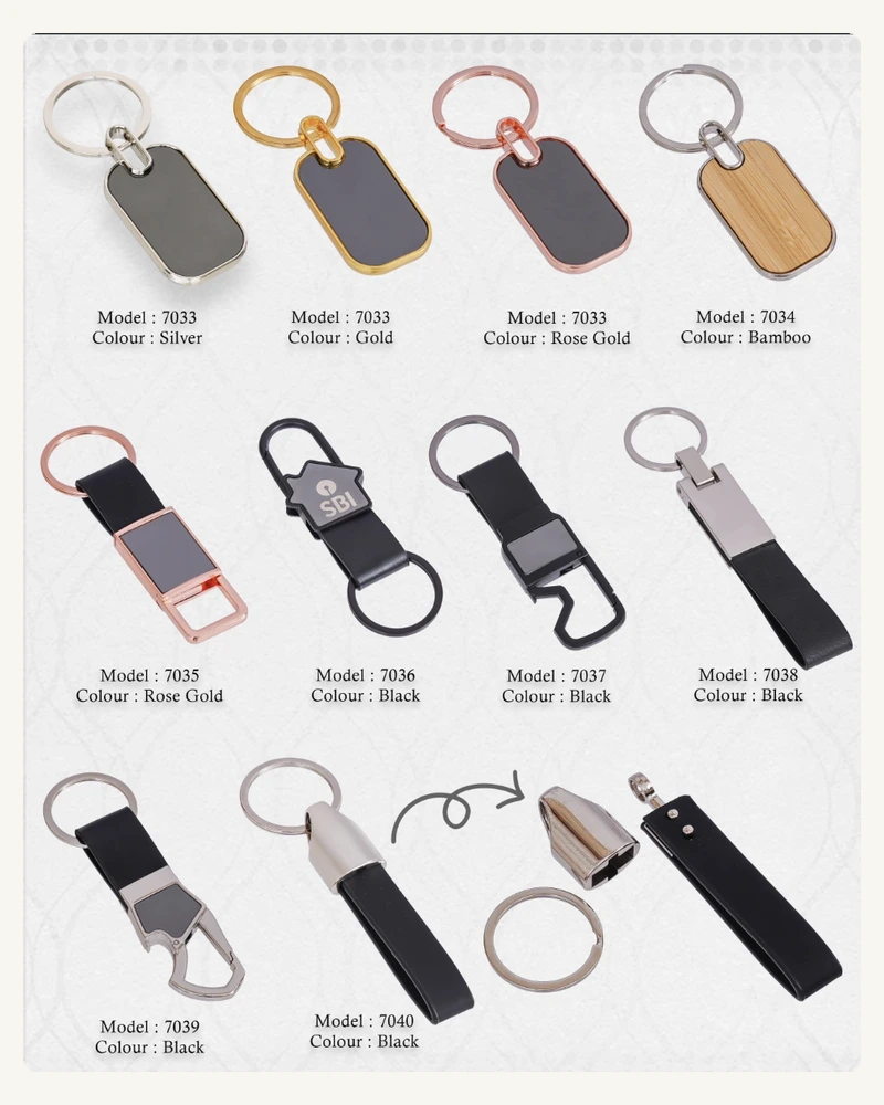 Leather and gunmetal carabiner key loop on podium