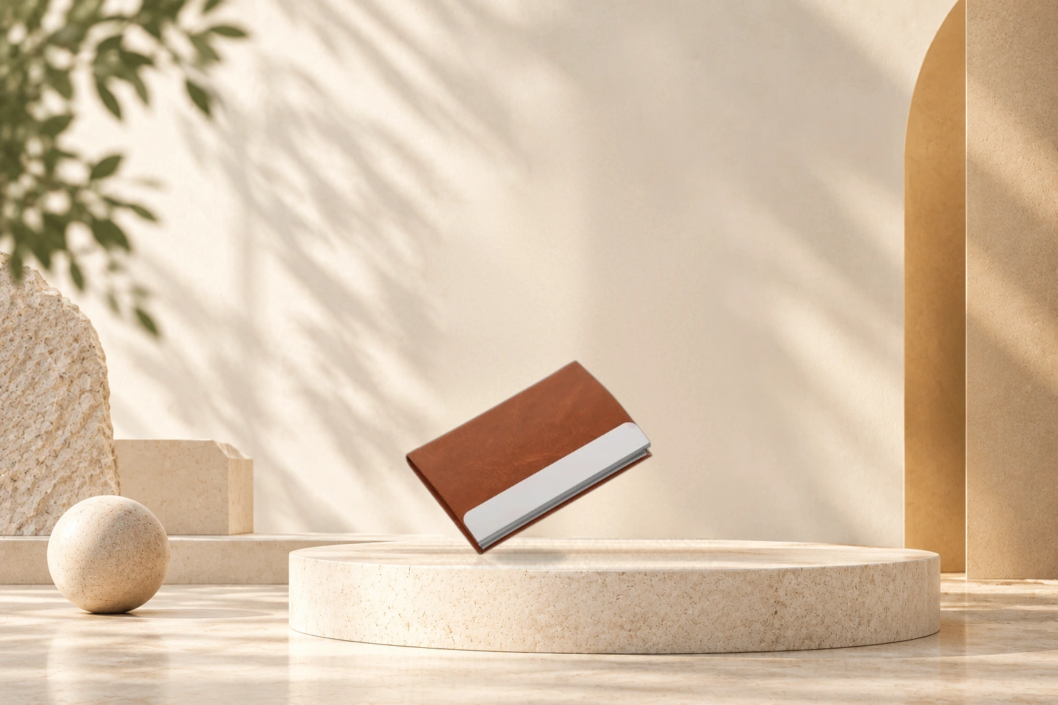Executive Metal & Leather Visiting Card Case (RFID Protected) - Heritage Saddle Tan & Silver