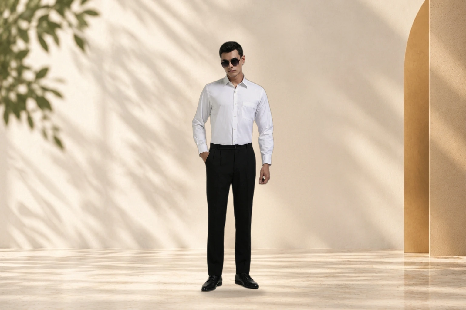 Classic white Oxford formal shirt on podium