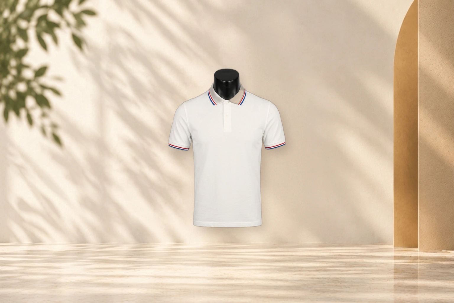 Arrow USA 1851 Tipped Collar 100% Cotton Executive Polo - White with Red & Blue Tip