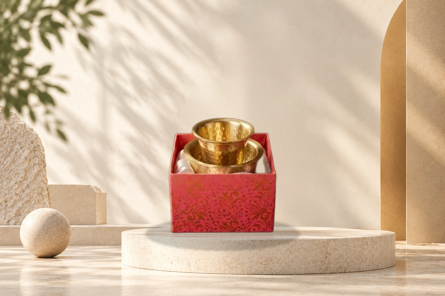 Traditional Indian Pure Brass Filter Coffee Dabarah & Tumbler Gift Set - Single Dabarah Set
