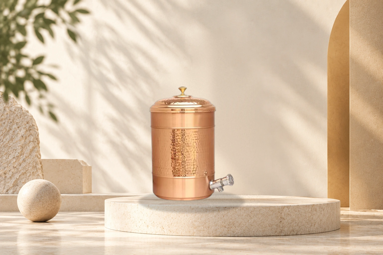 Handcrafted Pure Copper Water Dispenser (Matka) with Brass Spigot - Dimpled Hammered (5 Litre)