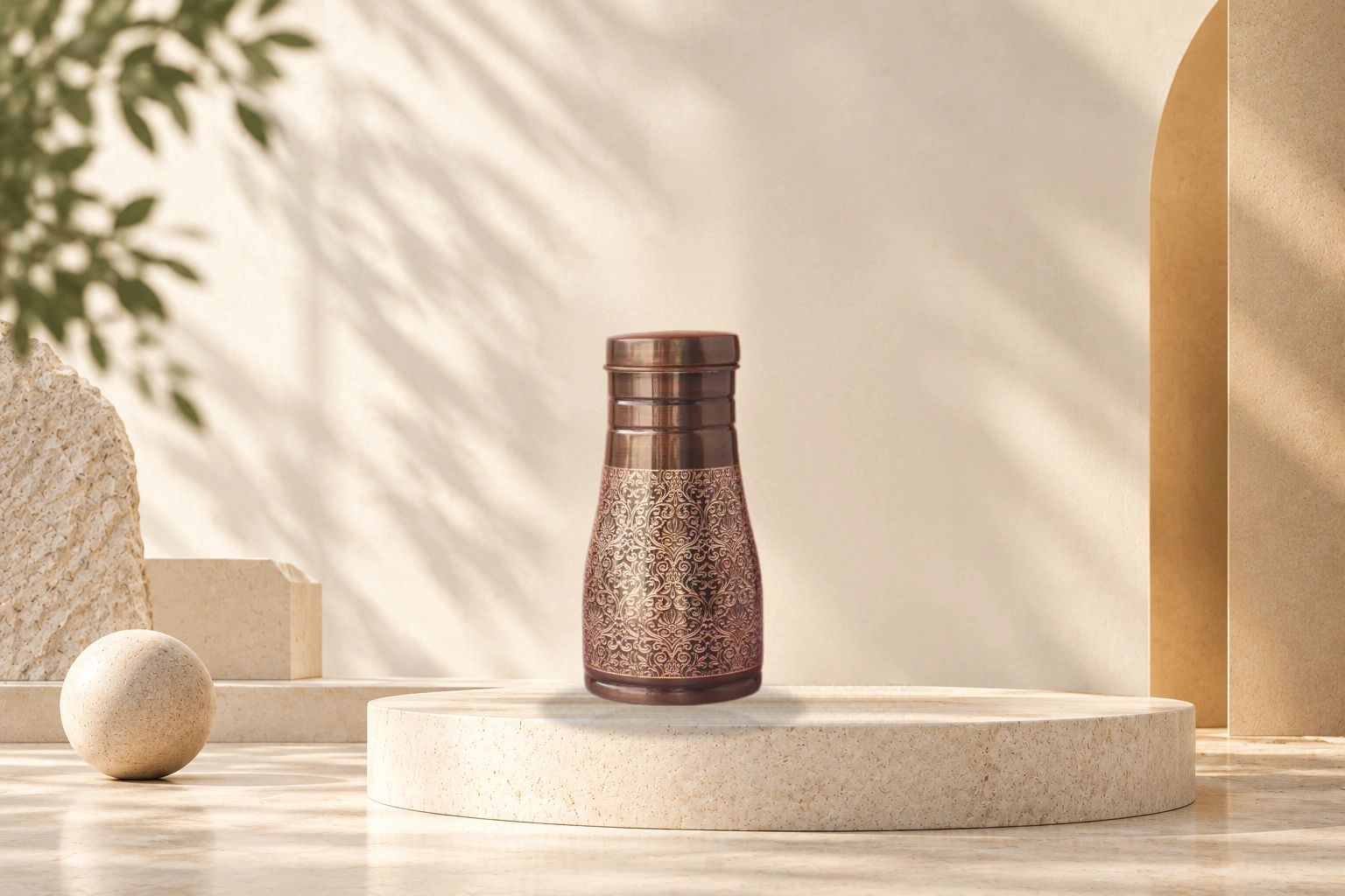Pure Copper Bedside Carafe with Nesting Tumbler Lid (1000ml) - Hammered Finish