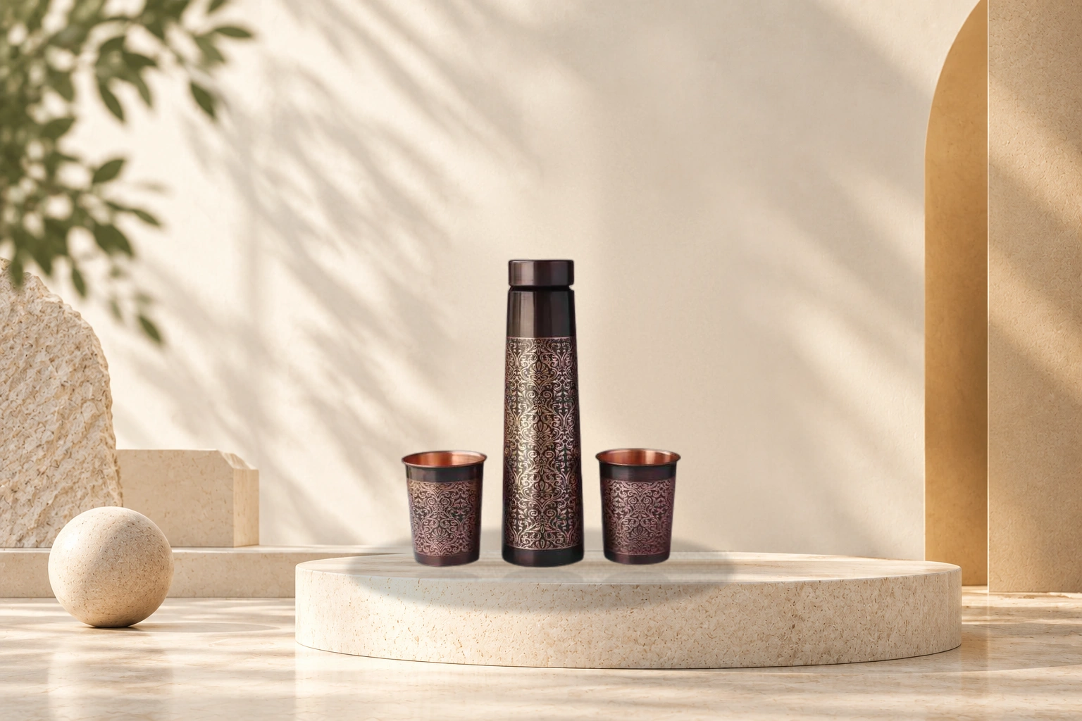 Hand-Struck Dimpled Hammered Pure Copper Bottle (950ml) - Dimpled Hammered
