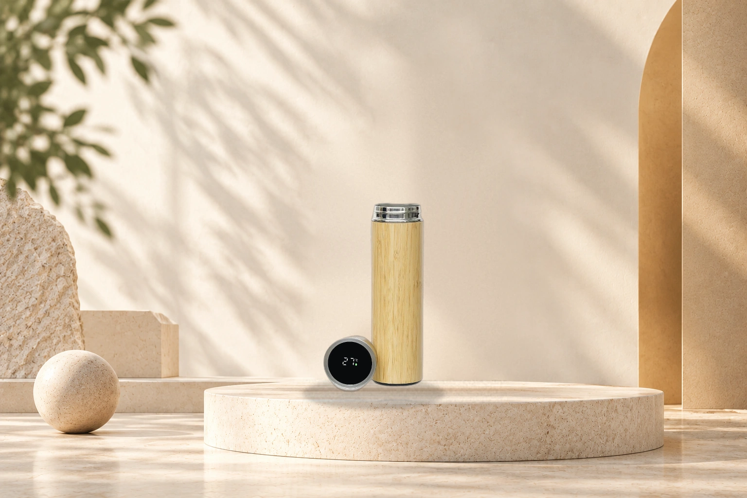 Natural Bamboo Wrapped Vacuum Tumbler (500ml) - 500ml LED Temp Display