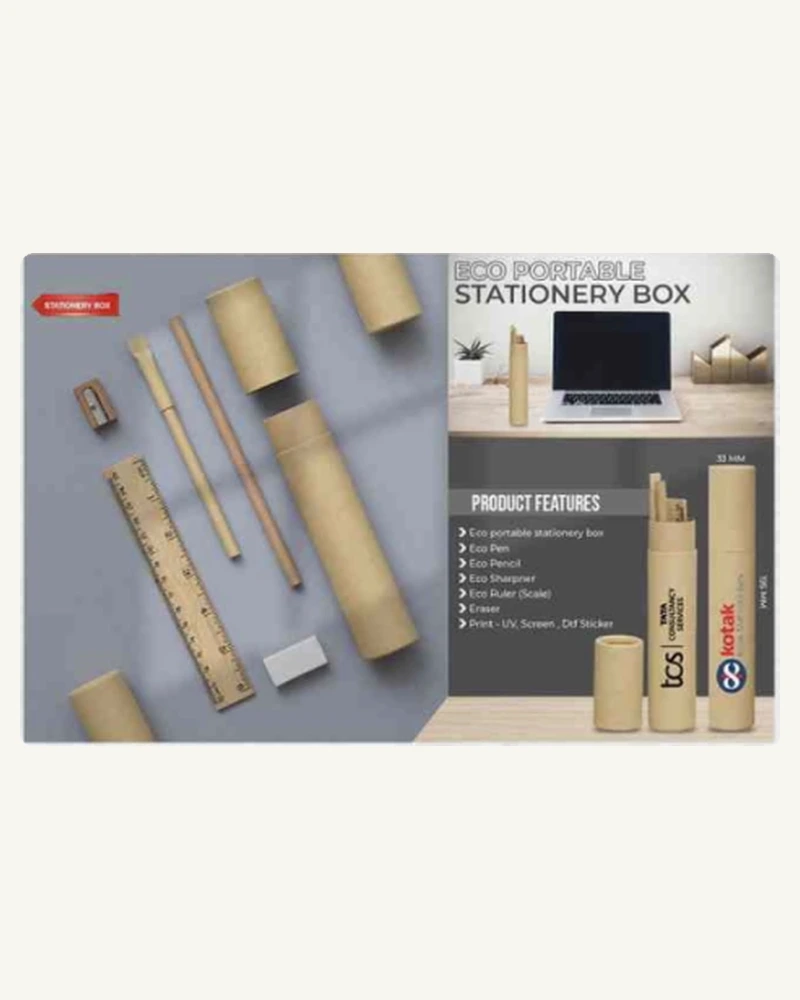 Eco-Friendly Bamboo Stationery & Desk Organizer Box Set - Model 3018 (Eco Portable Cylinder Box Set)