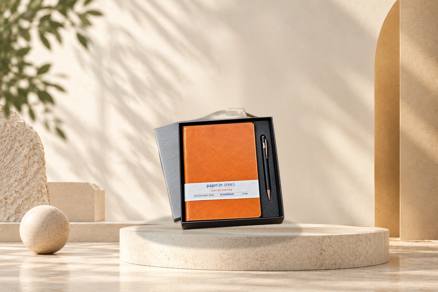 A5 Executive Hardcover Journal & Pen Duo Gift Box - Classic Tan Heritage Edition