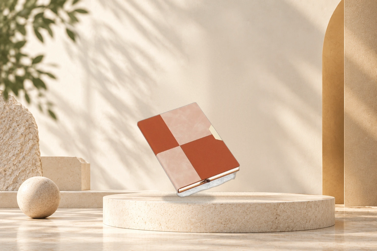 Dual-Tone Geometric Patchwork Executive Diary - 2-Tone Tan & Cognac