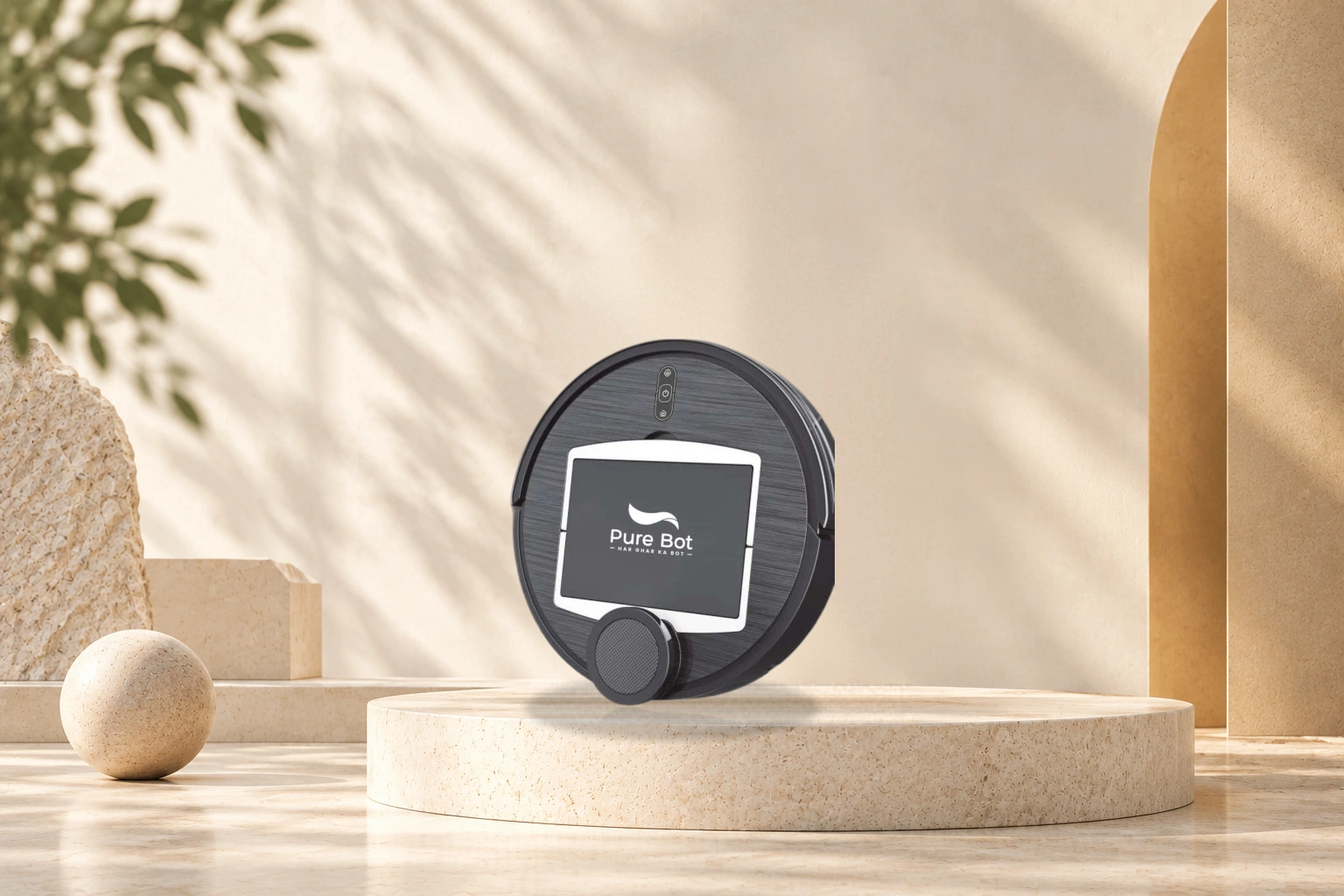 PureBot smart LiDAR robot vacuum cleaner on podium
