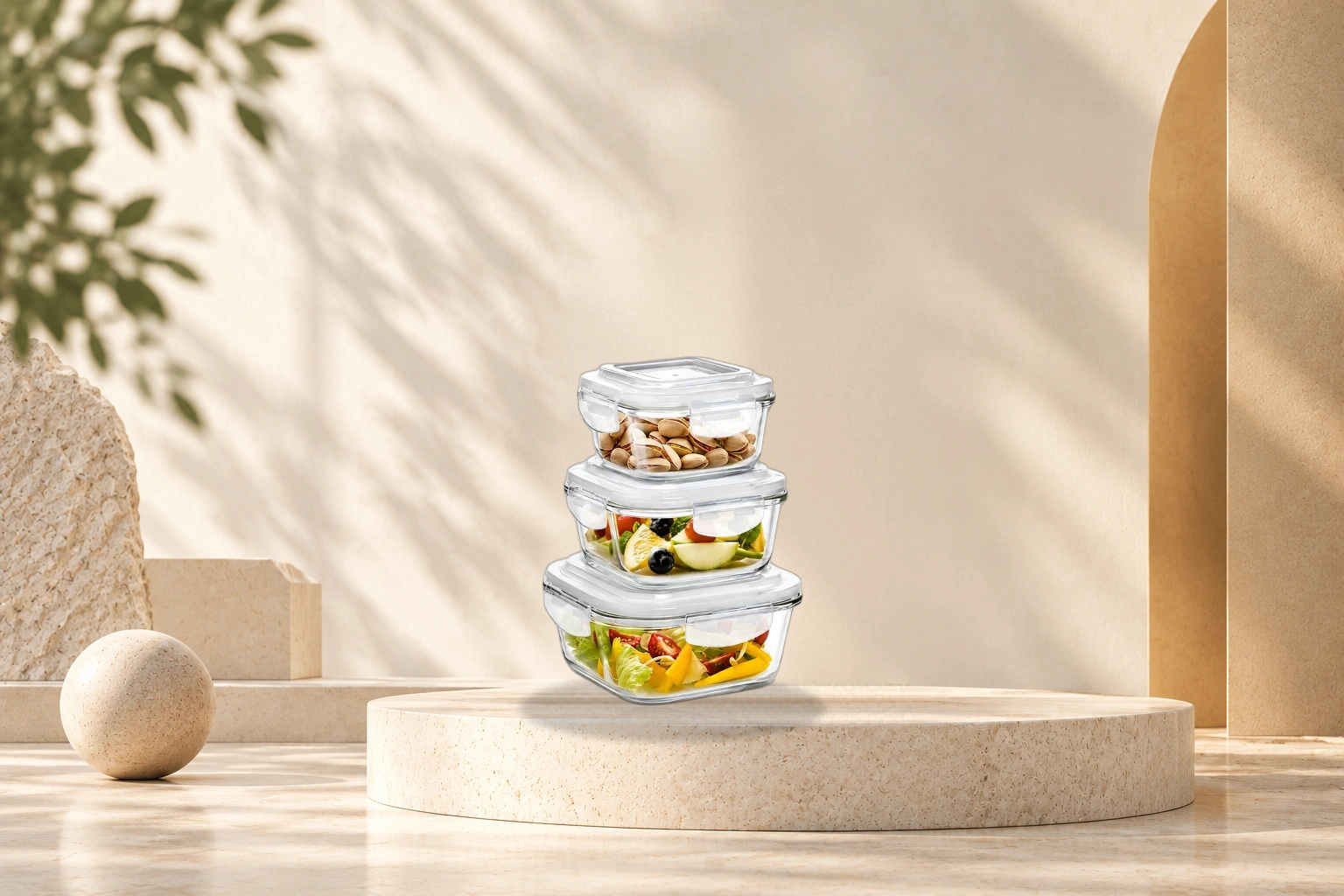 Borosil Klip N Store 3-Piece Pure Borosilicate Glass Lunch Box Set - 3-Piece Pure Borosilicate Glass Set